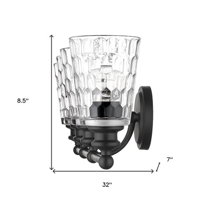 9" Black And Clear Metal and Glass Vanity Flush Mounted Sconce
