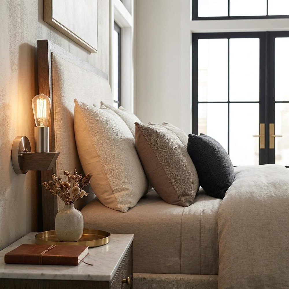 Silver Metal and Wood Wall Sconce