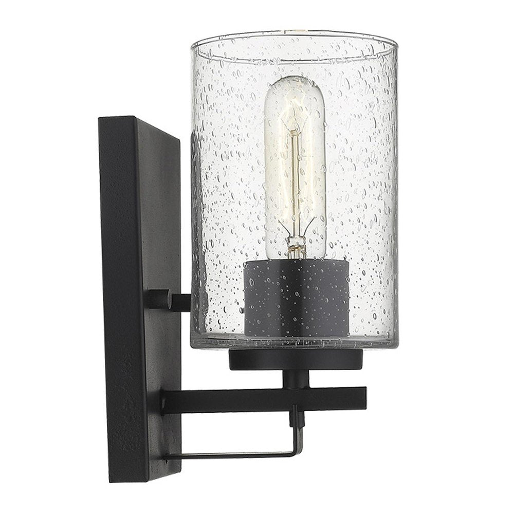 Black Metal and Textured Glass Wall Sconce
