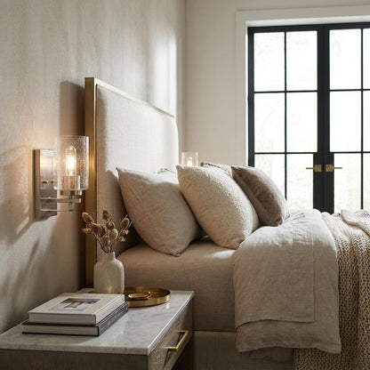 Silver Metal and Textured Glass Wall Sconce