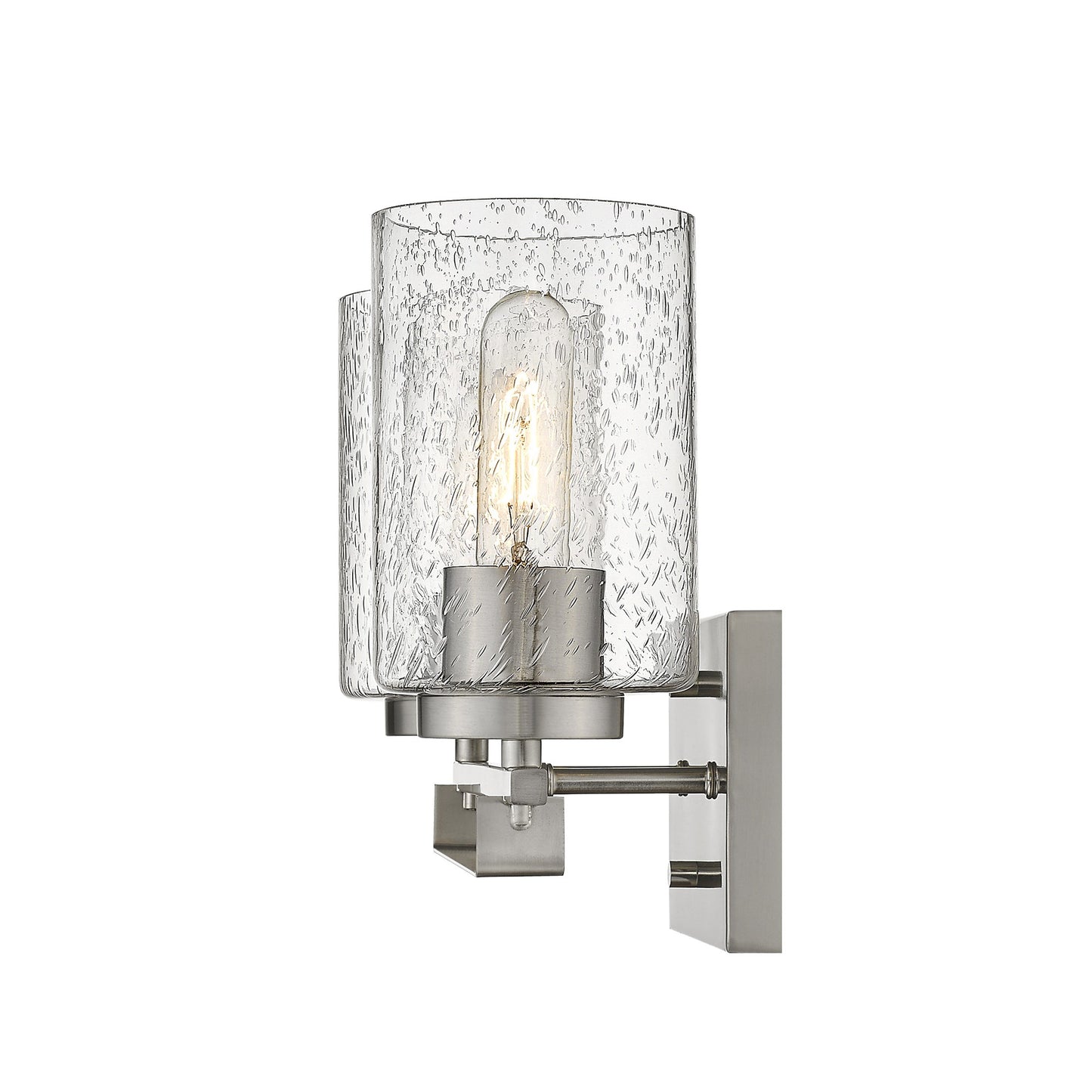 Silver Metal and Textured Glass Two Light Wall Sconce