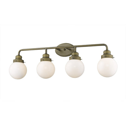 12" Brass And White Metal and Glass Vanity Flush Mounted Sconce