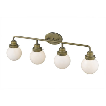 36" Brass And White Metal And Glass Four Light Vanity Light