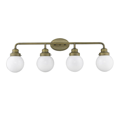 36" Brass And White Metal And Glass Four Light Vanity Light