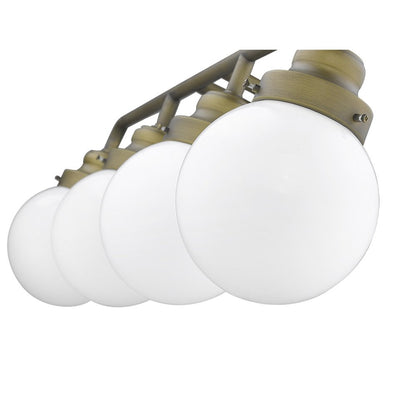 36" Brass And White Metal And Glass Four Light Vanity Light