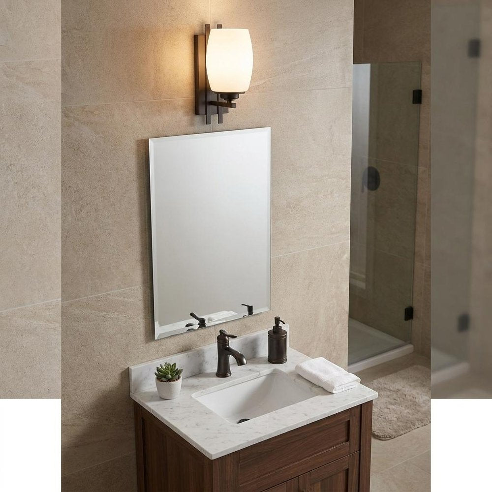 Geometric Bronze Wall Sconce with Frosted Glass Shade