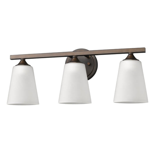 21" Bronze And White Metal and Glass Three Lights Flush Mounted Sconce