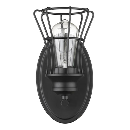 One Light Matte Black Cage Wall Sconce