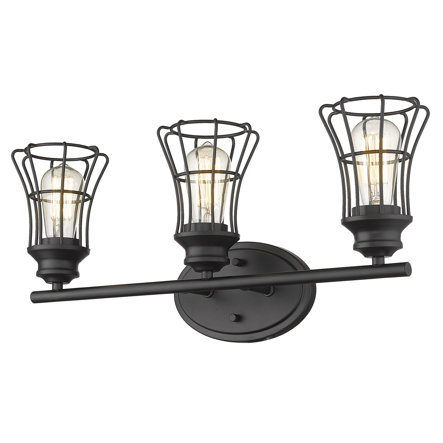 Three Light Matte Black Cage Wall Sconce