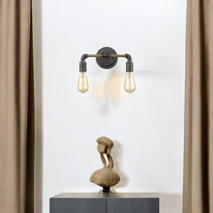 Two Light Industrial Textured Gray Wall Light