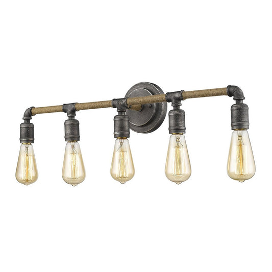 28" Black Metal Five Light Vanity Light