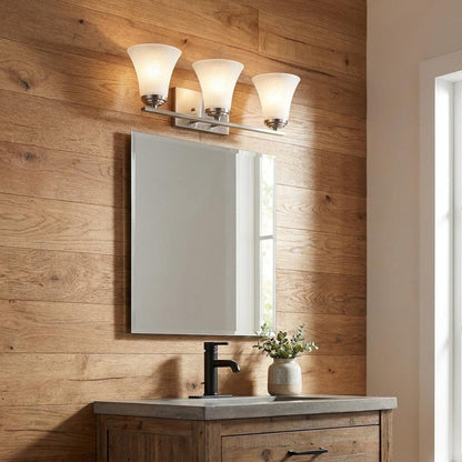 26" Silver And White Metal and Glass Three Lights Flush Mounted Sconce