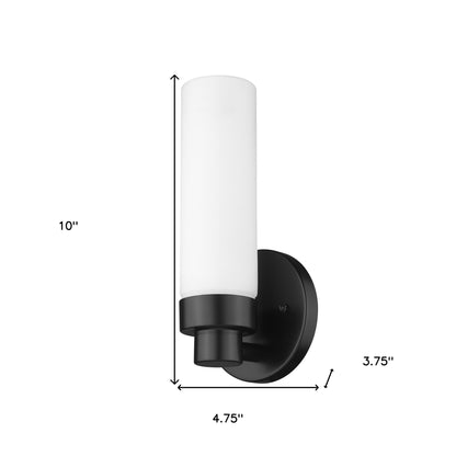 Matte Black Wall Light with Narrow Frosted Glass Shade