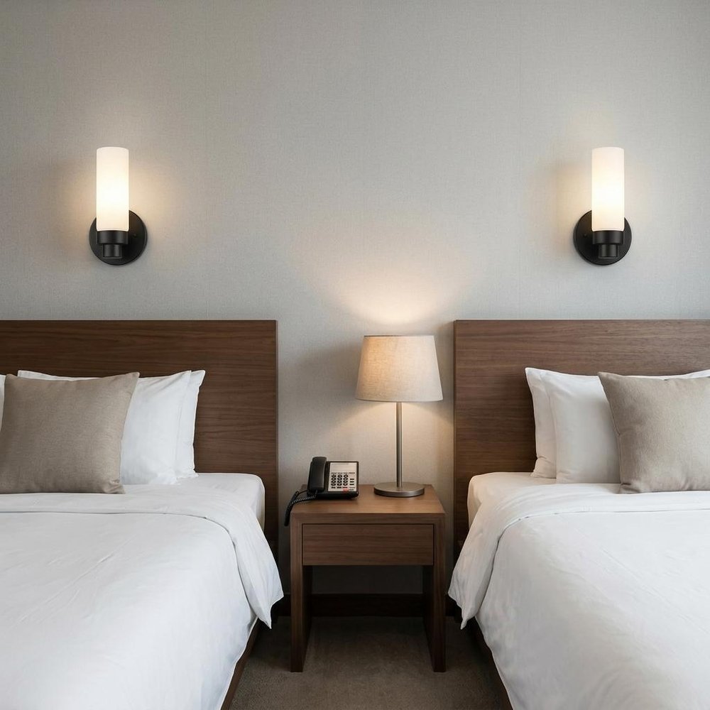 Matte Black Wall Light with Narrow Frosted Glass Shade
