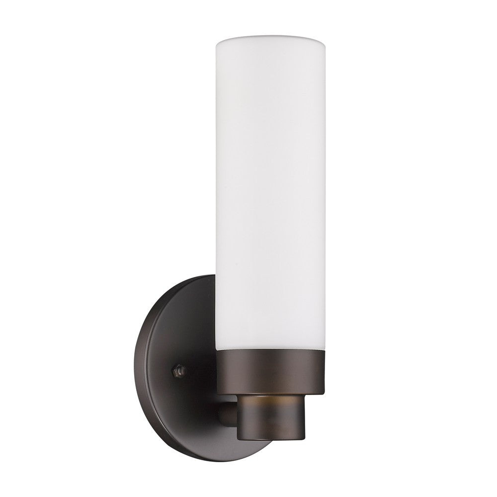 Bronze Wall Light with Narrow Frosted Glass Shade