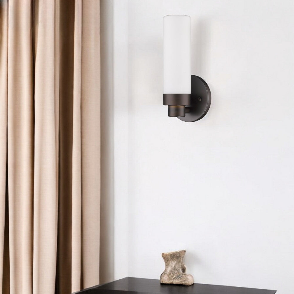 Bronze Wall Light with Narrow Frosted Glass Shade