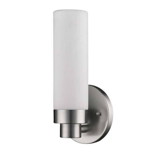 Silver Wall Light with Narrow Frosted Glass Shade