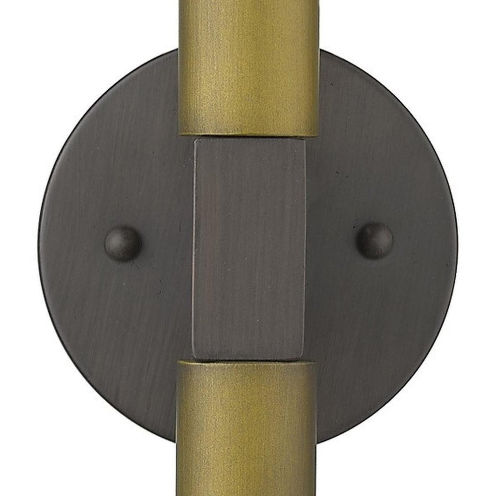 Two Light Brass and Wood Wall Sconce