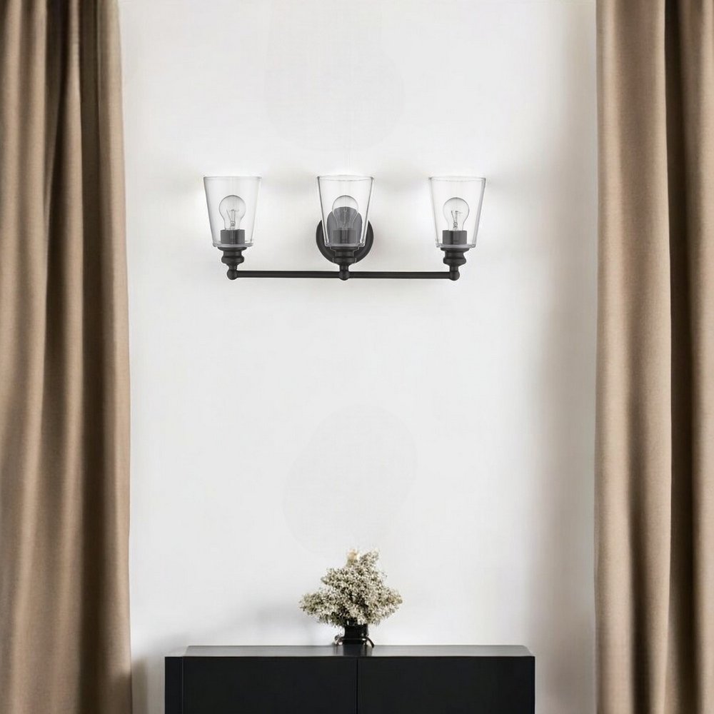 Three Light Antique Bronze Glass Shade Wall Sconce