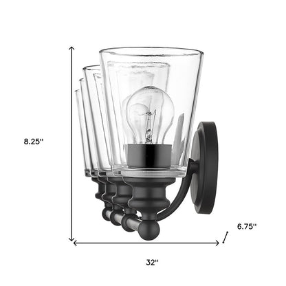 8" Black And Clear Metal and Glass Vanity Flush Mounted Sconce
