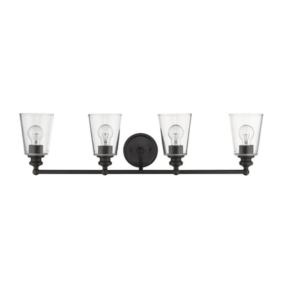8" Black And Clear Metal and Glass Vanity Flush Mounted Sconce
