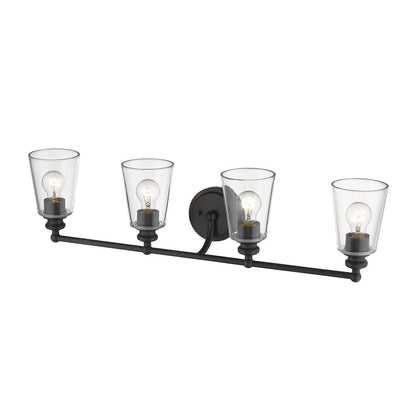 8" Black And Clear Metal and Glass Vanity Flush Mounted Sconce