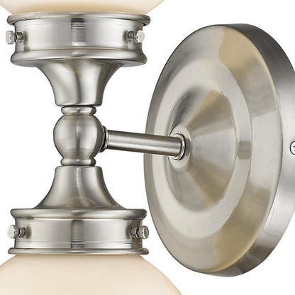 Two Light Silver Wall Sconce with Round Frosted Glass Shade