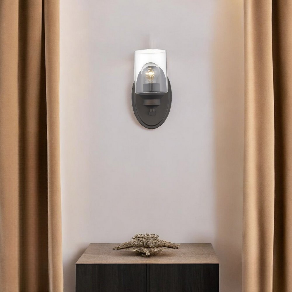 One Light Bronze Wall Light with Clear Glass Shade