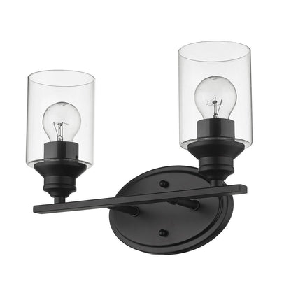 14" Black And Clear Metal and Glass Two Light Flush Mounted Sconce