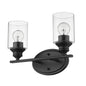 14" Black And Clear Metal and Glass Two Light Flush Mounted Sconce