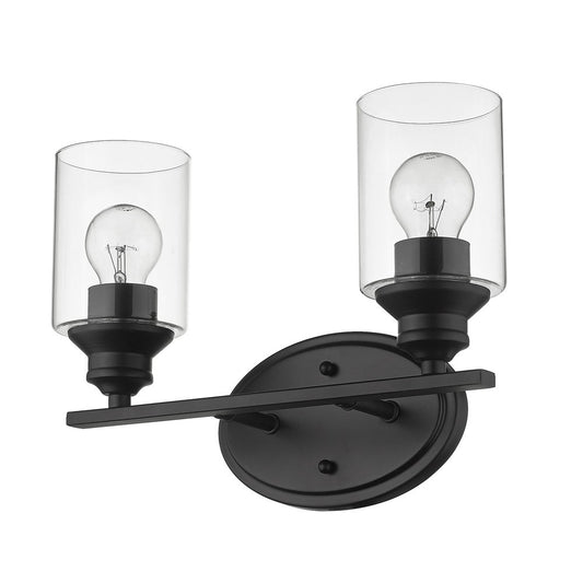 14" Black And Clear Metal and Glass Two Light Flush Mounted Sconce