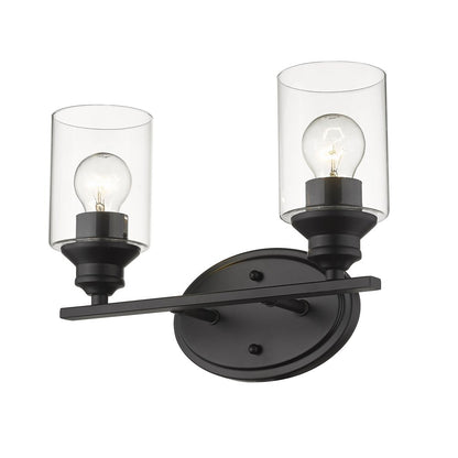 14" Black And Clear Metal and Glass Two Light Flush Mounted Sconce
