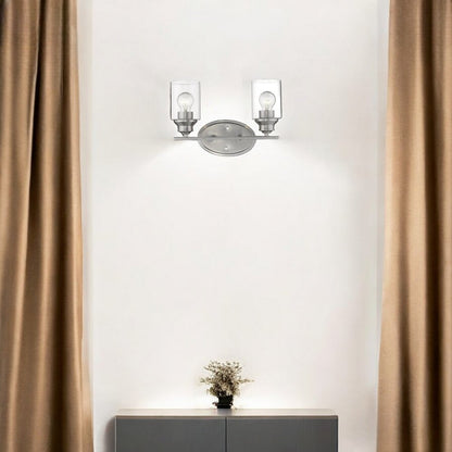 Two Light Silver Wall Light with Clear Glass Shade