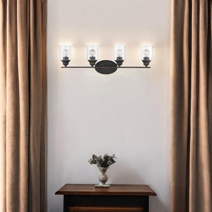 10" Black And Clear Metal and Glass Vanity Flush Mounted Sconce