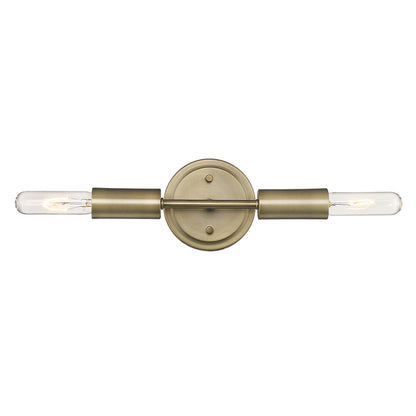 Two Light Dull Gold Narrow Bulb Wall Light