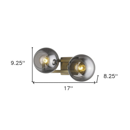 9" Smoky Black And Brass Metal Vanity Flush Mounted Sconce