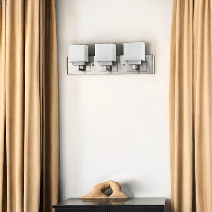 22" Silver And White Metal and Glass Three Lights Flush Mounted Sconce