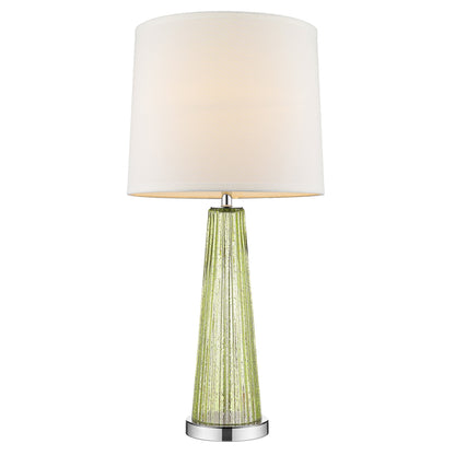 29" Green Glass Buffet Lamp With Off White Empire Shade