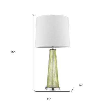 29" Green Glass Buffet Lamp With Off White Empire Shade