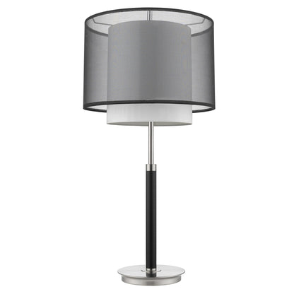 32" Black and Silver Metal Column Lamp With Black and White Drum Shade