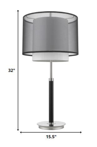 32" Black and Silver Metal Column Lamp With Black and White Drum Shade