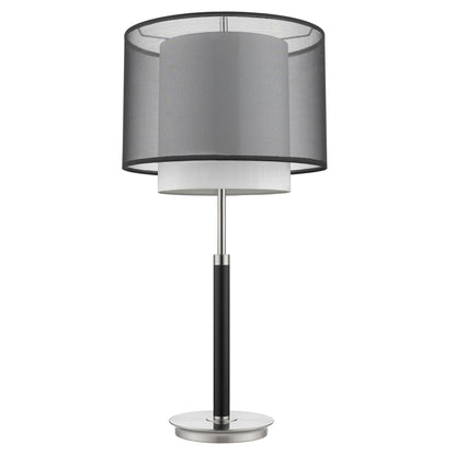 32" Black and Silver Metal Column Lamp With Black and White Drum Shade