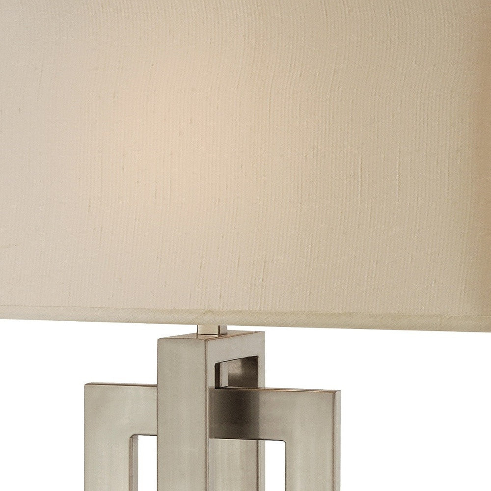 36" Nickel Iron Geometric Table Lamp With Ivory Shade