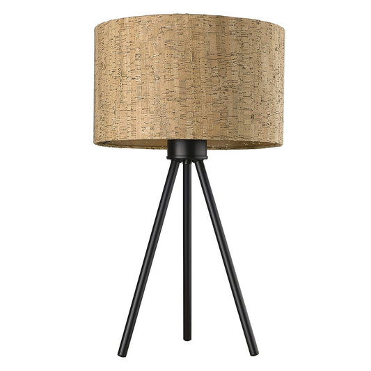 22" Black Metal Tripod Table Lamp With Beige Drum Shade