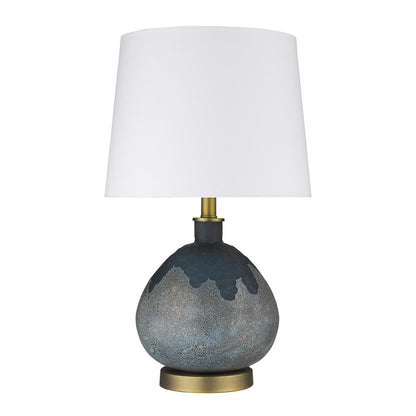 22" Teal Blue Concrete Gourd Table Lamp With Cream Empire Shade