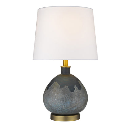 22" Teal Blue Concrete Gourd Table Lamp With Cream Empire Shade