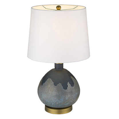 22" Teal Blue Concrete Gourd Table Lamp With Cream Empire Shade