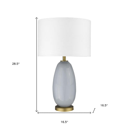 29" Light Gray Glass Table Lamp With White Drum Shade