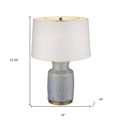 27" Gray Ceramic Table Lamp With White Empire Shade