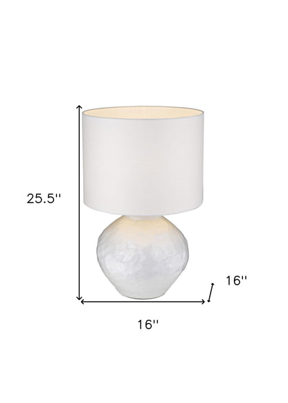 26" White Ceramic Table Lamp With White Drum Shade